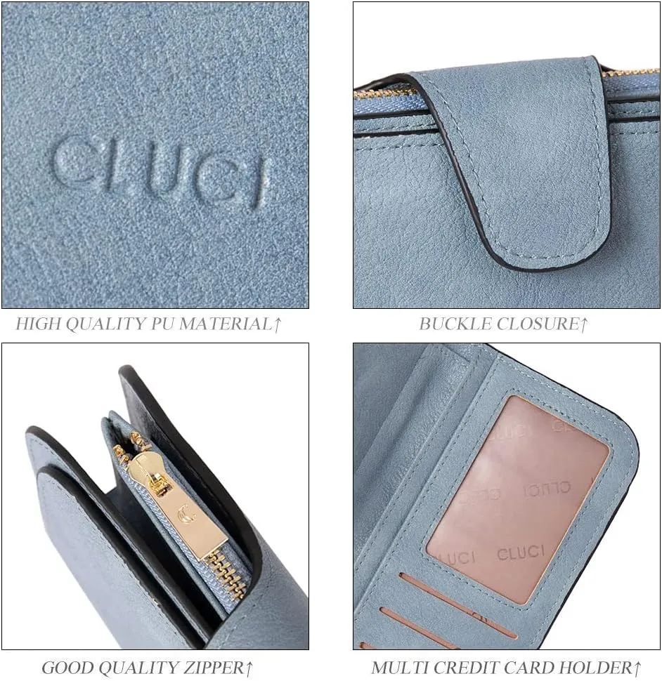 CLUCI Women Wallet Leather RFID Blocking Designer Trifold Card Holder Ladies Clutch with ID Window