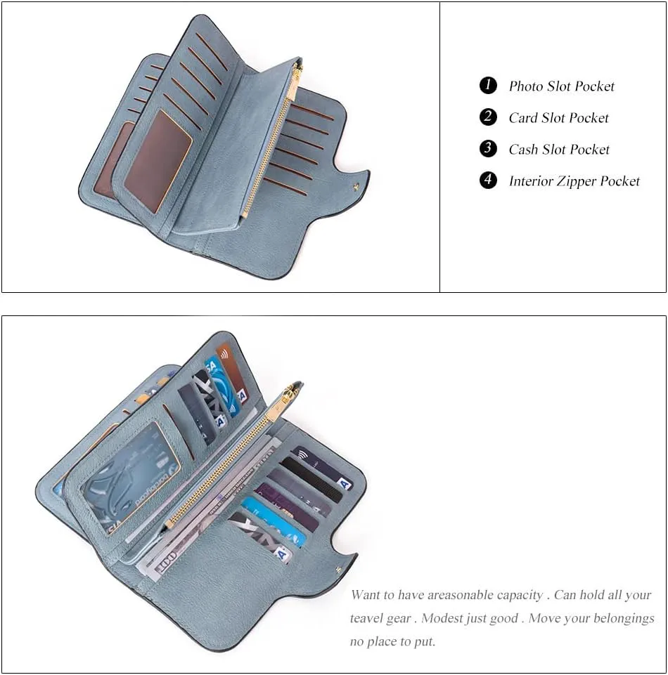 CLUCI Women Wallet Leather RFID Blocking Designer Trifold Card Holder Ladies Clutch with ID Window