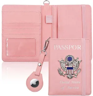 Cnycmy Passport Holder with Airtag Slot,Passport-Wallet-Holder for Women,for Family, RFID Passport Book Card Slot Waterproof, Passport Holder for Travel (Pink1)