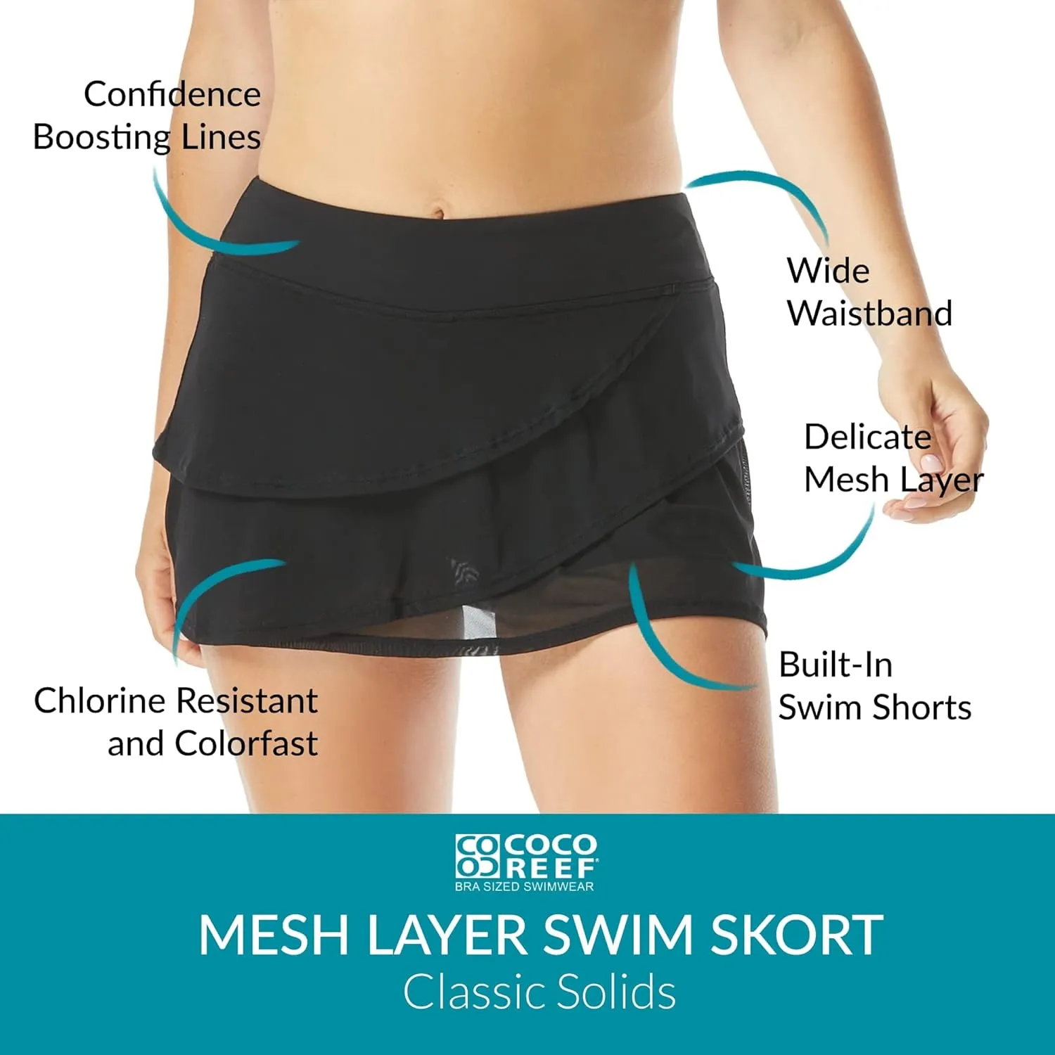 COCO REEF Mesh Layer Swim Skort — Tummy Control High Waisted Swimsuit Skirt