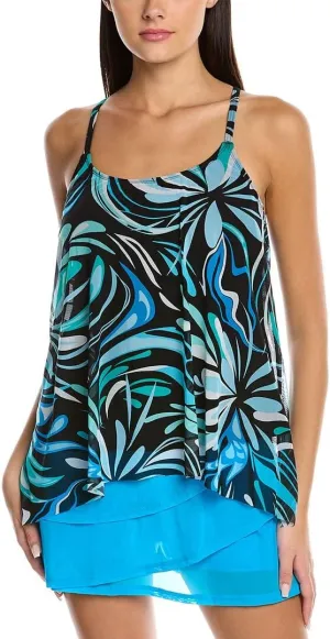 Coco Reef Womens Current Mesh Layer Triangle Tankini Top, 36C, Black
