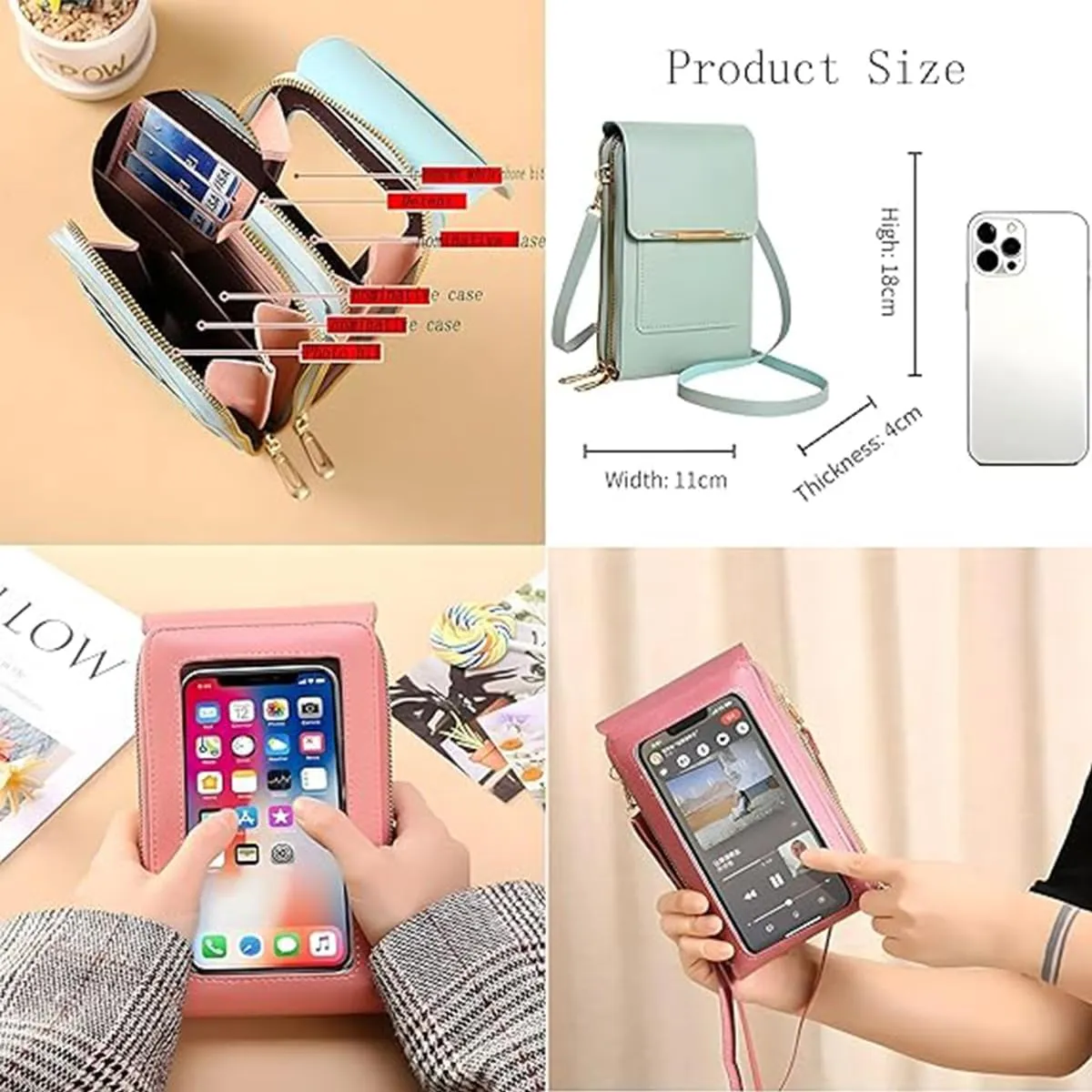 Coincidem Bag, Coincidem Anti-Theft Leather Bag, Multi-Compartment Touch Screen Phone Bag,PU Leather Crossbody Bag Purse