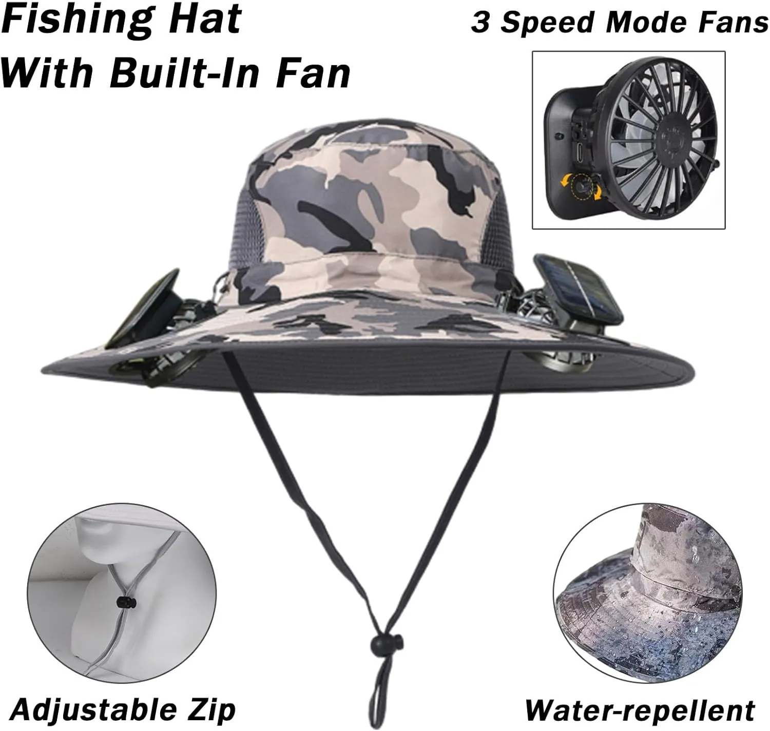 Colitt - Fishing Hat with Built in Fan, Wide Brim Solar Fan Outdoor Fishing, 2025 Ultralight Uv Protection Solar Fan Sun Hat