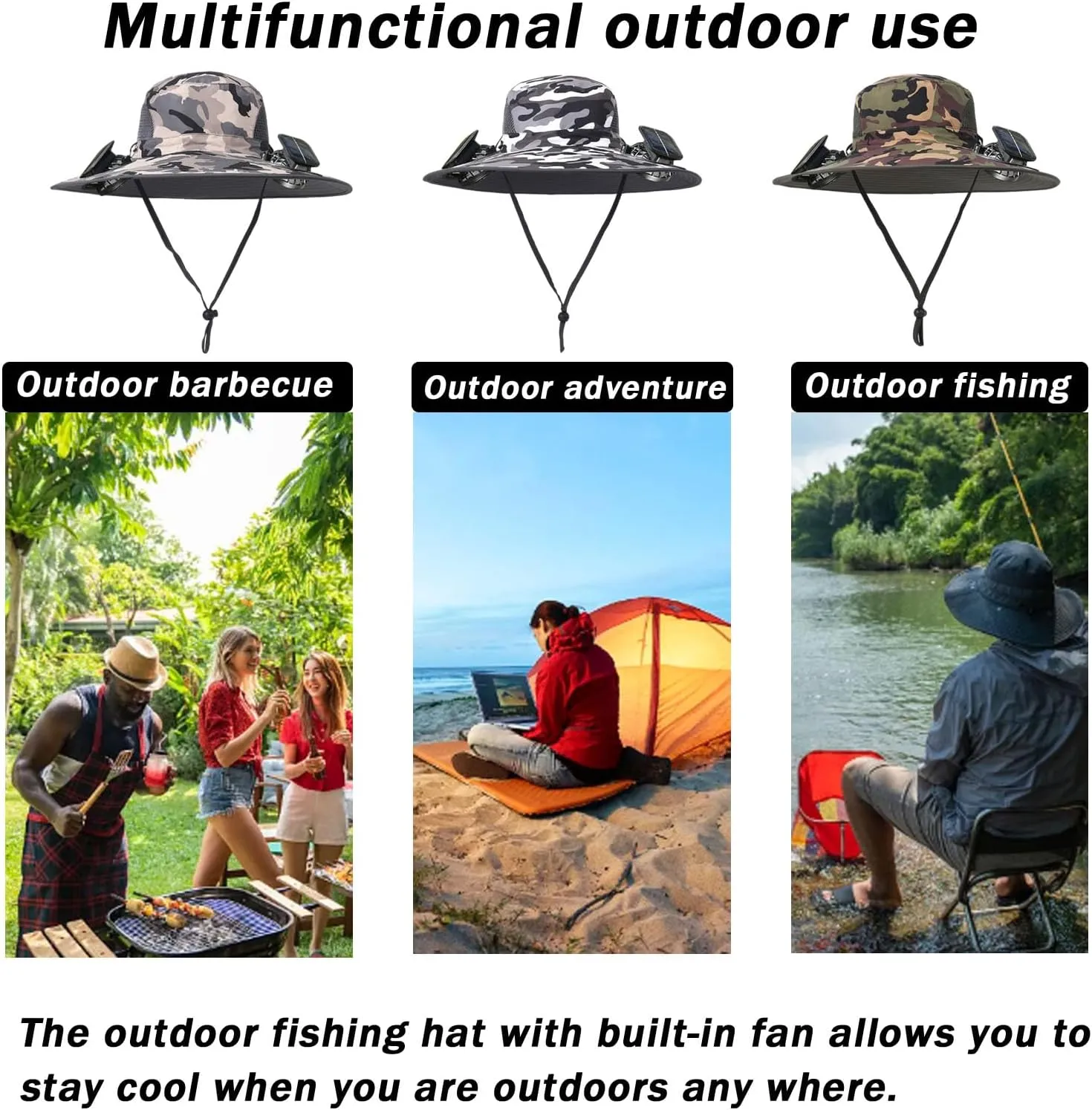 Colitt - Fishing Hat with Built in Fan, Wide Brim Solar Fan Outdoor Fishing, 2025 Ultralight Uv Protection Solar Fan Sun Hat