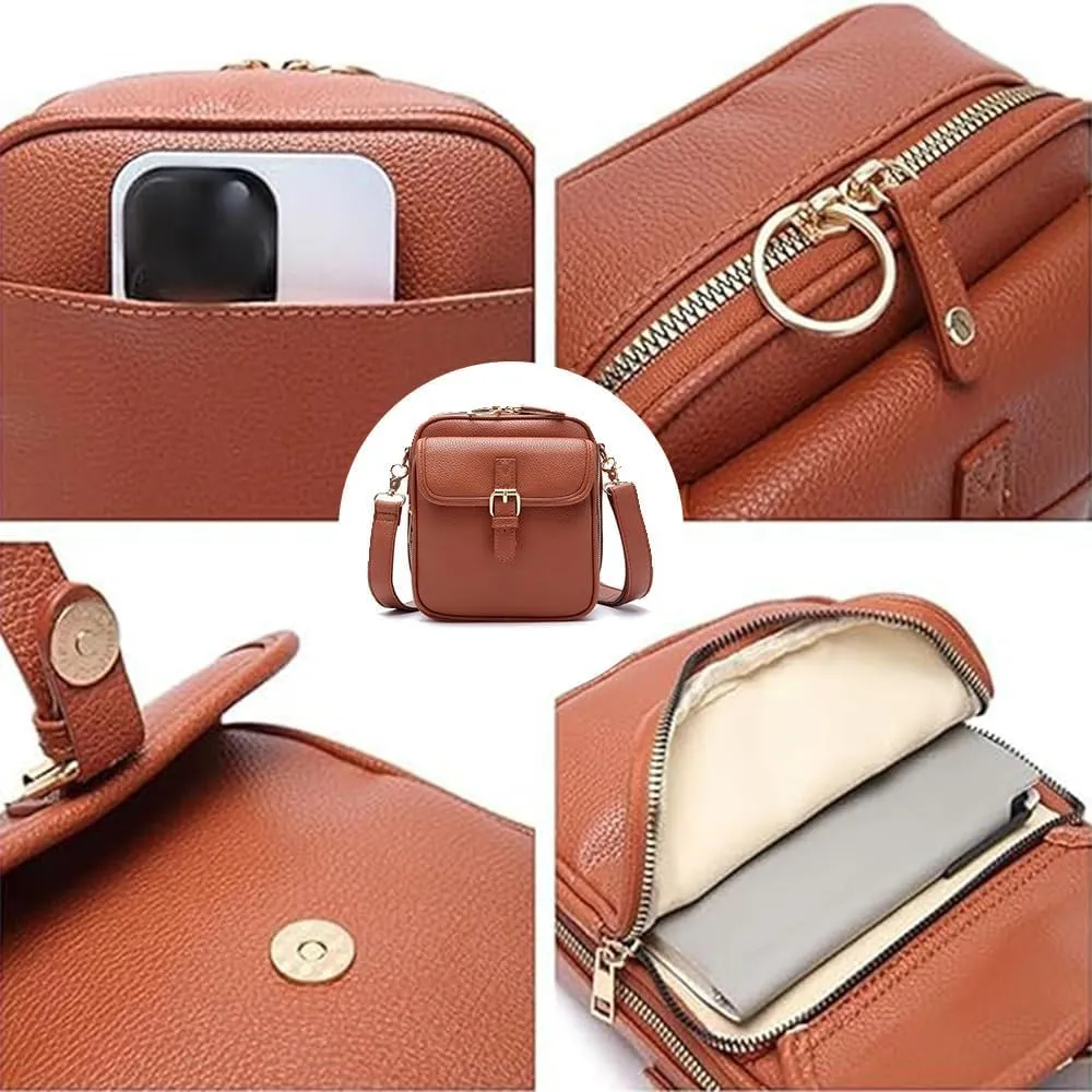 Collaboraten1 Crossbody Leather Bag, Purse Vintage Mini Messenger Bag, Anti-Theft, Multi-Slot Large Capacity Bag