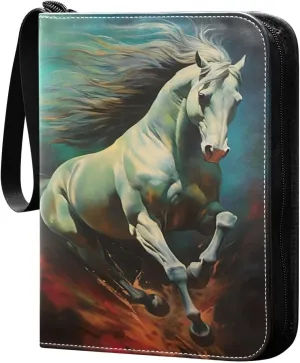 Color Horse Painting Card Binder 4-Pocket, 400 Pockets Trading Cards Holder Games Card Albums Storage Organizer Case for Football, Baseball Cards
