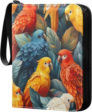 Colorful Birds Card Binder 4-Pocket, 400 Pockets Trading Cards Holder Games Card Albums Storage Organizer Case for Football, Baseball Cards