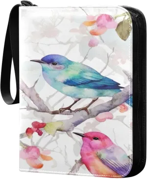 Colorful Birds Card Binder 4-Pocket, 400 Pockets Trading Cards Holder Games Card Albums Storage Organizer Case for Football, Baseball Cards