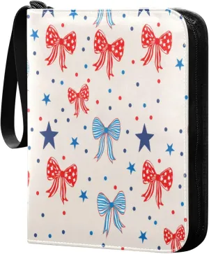 Colorful Bows Stars Card Binder 4-Pocket, 400 Pockets Trading Cards Holder Games Card Albums Storage Organizer Case for Football, Baseball Cards
