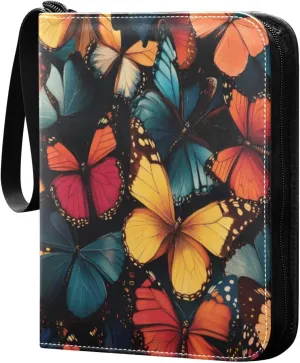 Colorful Butterflies Card Binder 4-Pocket, 400 Pockets Card Holder with 50 Removable Sleeves and Zipper for Games Baseball Football Sports Card