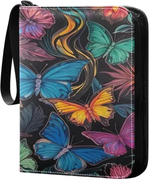 Colorful Butterflies Card Binder 4-Pocket, 400 Pockets Trading Cards Holder Games Card Albums Storage Organizer Case for Football, Baseball Cards