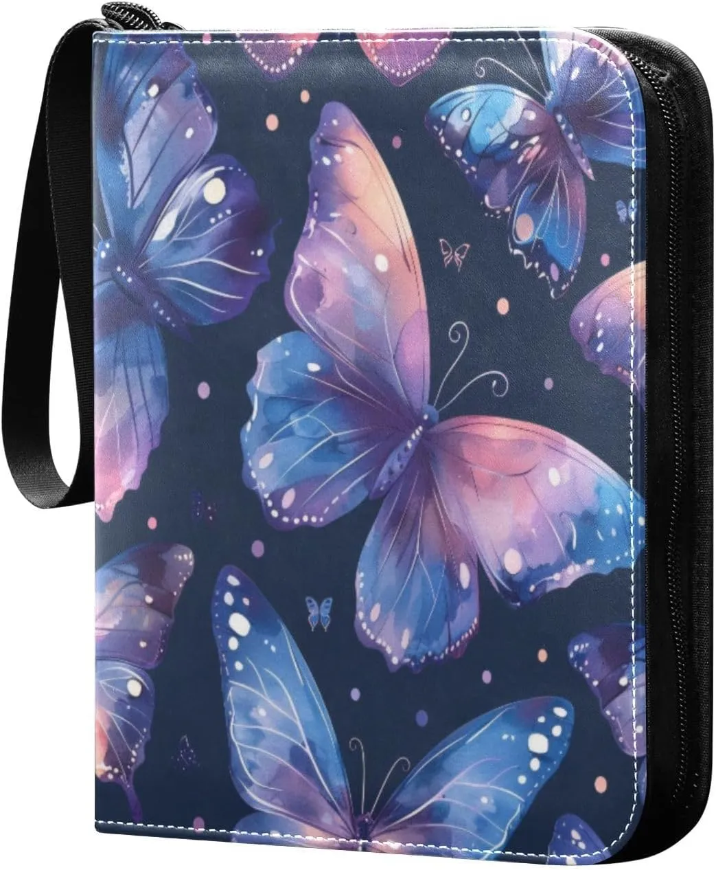 Colorful Butterflies Card Binder 4-Pocket, 400 Pockets Trading Cards Holder Games Card Albums Storage Organizer Case for Football, Baseball Cards