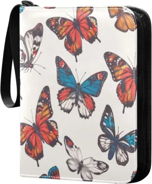 Colorful Butterfly Pattern Card Binder 4-Pocket, 400 Pockets Card Holder with 50 Removable Sleeves and Zipper for Games Baseball Football Sports Card