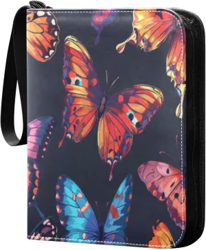 Colorful Butterfly Pattern Card Binder 4-Pocket, 400 Pockets Trading Cards Holder Games Card Albums Storage Organizer Case for Football, Baseball Cards