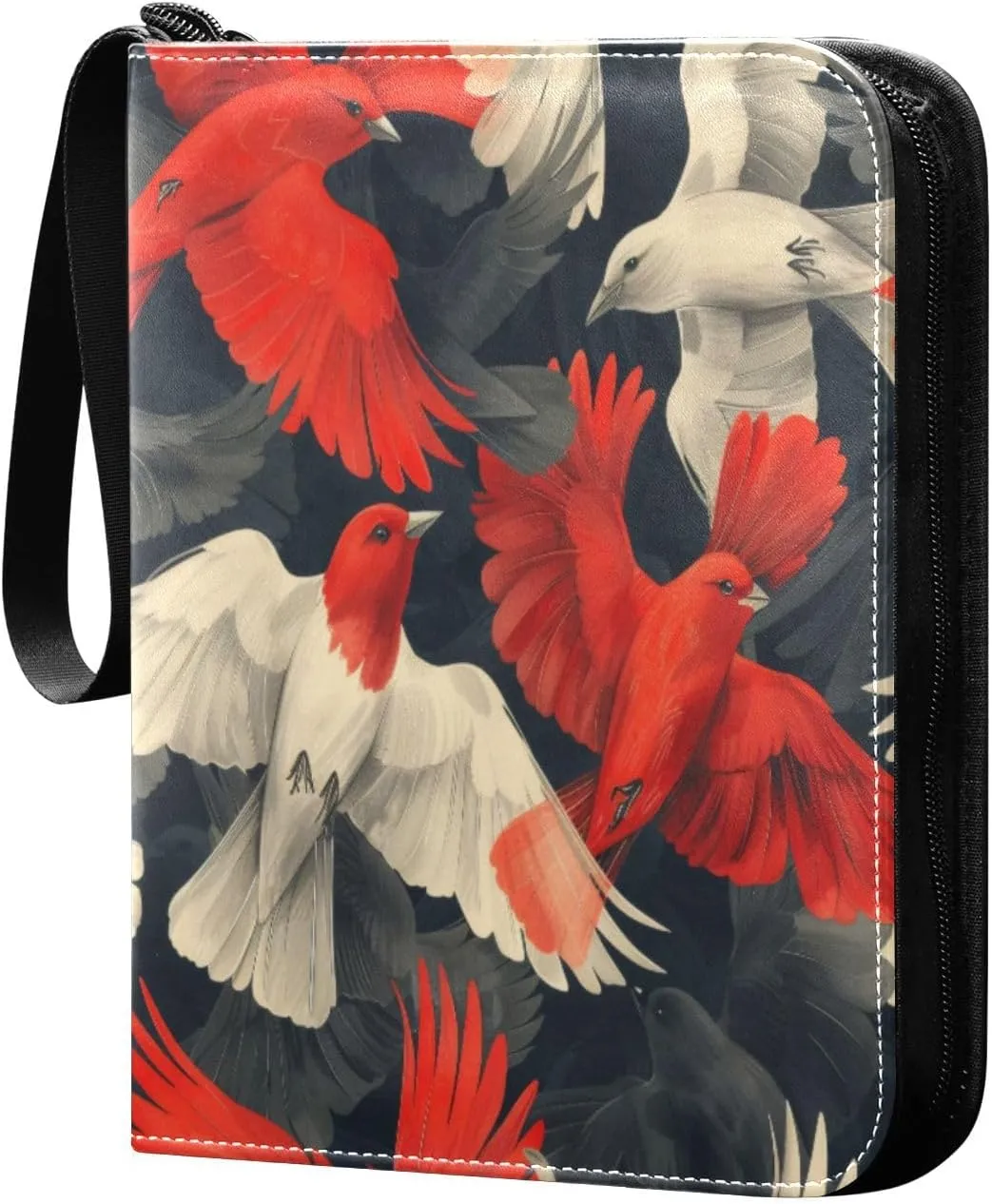 Colorful Cute Birds Card Binder 4-Pocket, 400 Pockets Card Holder with 50 Removable Sleeves and Zipper for Games Baseball Football Sports Card