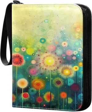 Colorful Dandelion Flowers Card Binder 4-Pocket, 400 Pockets Trading Cards Holder Games Card Albums Storage Organizer Case for Football, Baseball Cards