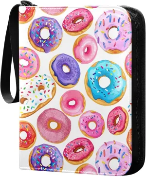 Colorful Donut Card Binder 4-Pocket, 400 Pockets Trading Cards Holder Games Card Albums Storage Organizer Case for Football, Baseball Cards