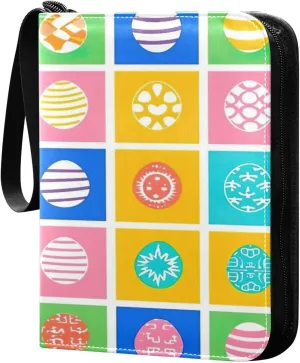 Colorful Easter Eggs Card Binder 4-Pocket, 400 Pockets Trading Cards Holder Games Card Albums Storage Organizer Case for Football, Baseball Cards