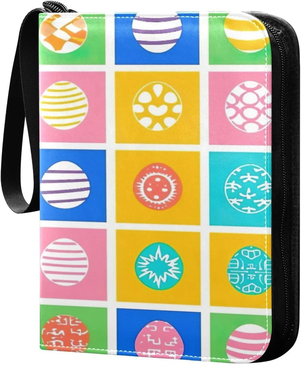 Colorful Easter Eggs Card Binder 4-Pocket, 400 Pockets Trading Cards Holder Games Card Albums Storage Organizer Case for Football, Baseball Cards