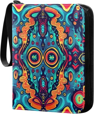 Colorful Ethnic Geometry Card Binder 4-Pocket, 400 Pockets Card Holder with 50 Removable Sleeves and Zipper for Games Baseball Football Sports Card