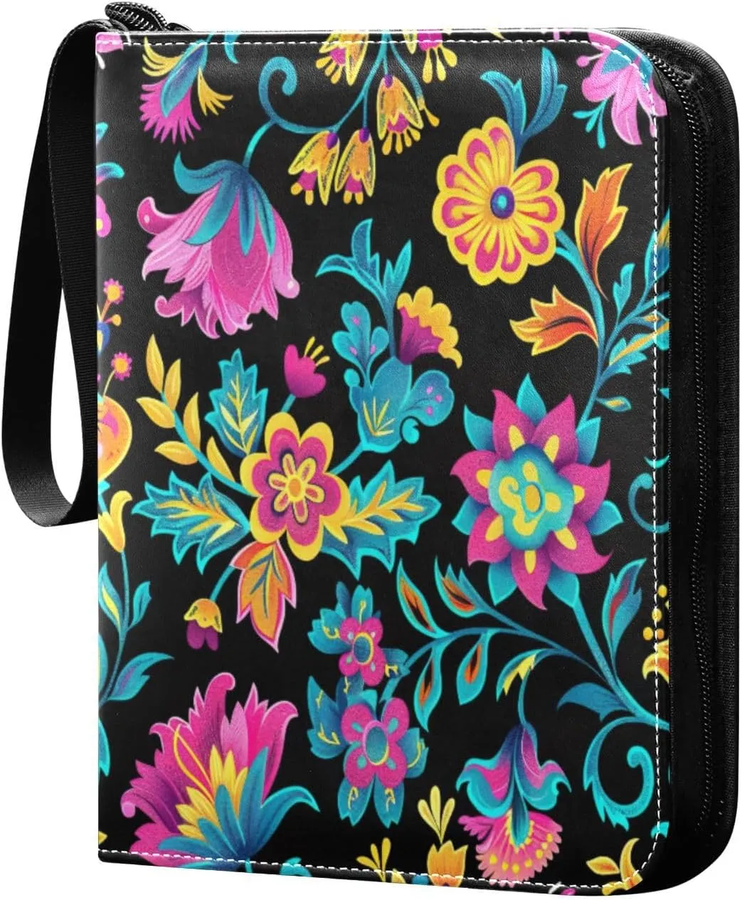 Colorful Floral Pattern Card Binder 4-Pocket, 400 Pockets Card Holder with 50 Removable Sleeves and Zipper for Games Baseball Football Sports Card