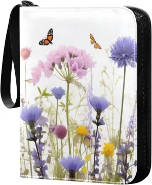 Colorful Flowers Collectible Trading Card Albums,4-Pocket Card Binder with 50 Removable Sleeves with Zipper Game Card Collection Binder Album Holder