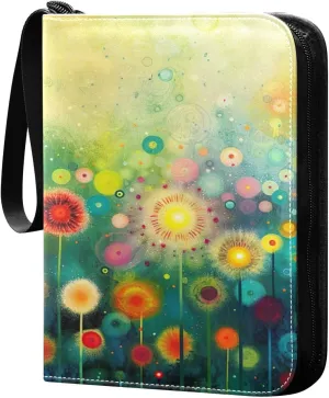 Colorful Flowers Collectible Trading Card Albums,4-Pocket Card Binder with 50 Removable Sleeves with Zipper Game Card Collection Binder Album Holder