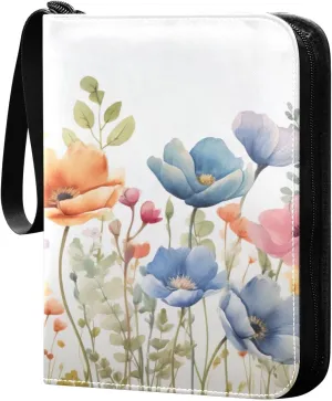 Colorful Flowers Collectible Trading Card Albums,4-Pocket Card Binder with 50 Removable Sleeves with Zipper Game Card Collection Binder Album Holder