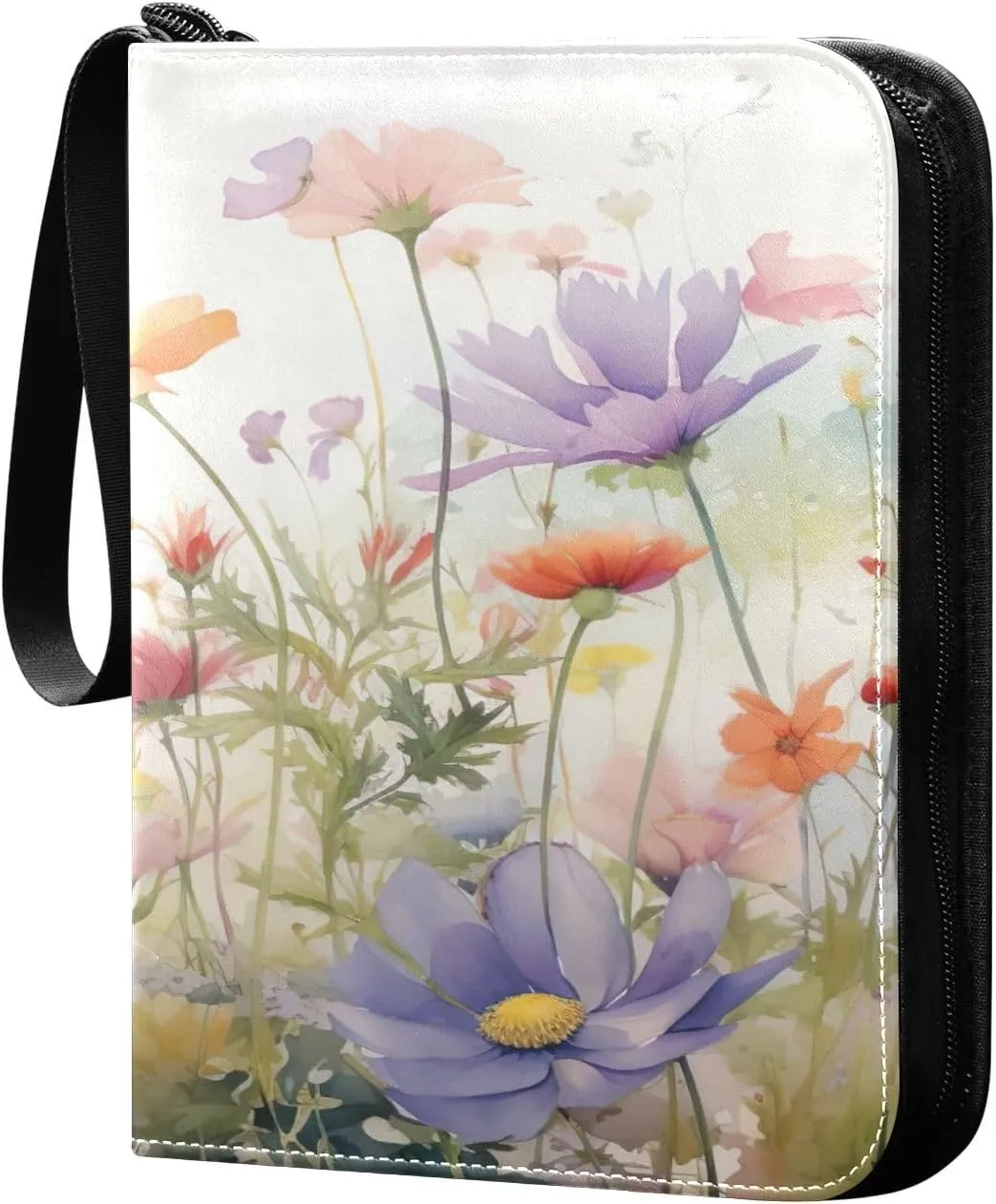 Colorful Flowers Collectible Trading Card Albums,4-Pocket Card Binder with 50 Removable Sleeves with Zipper Game Card Collection Binder Album Holder