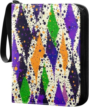 Colorful Geometric Texture Card Binder 4-Pocket, 400 Pockets Card Holder with 50 Removable Sleeves and Zipper for Games Baseball Football Sports Card