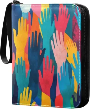 Colorful Hand Pattern Card Binder 4-Pocket, 400 Pockets Card Holder with 50 Removable Sleeves and Zipper for Games Baseball Football Sports Card