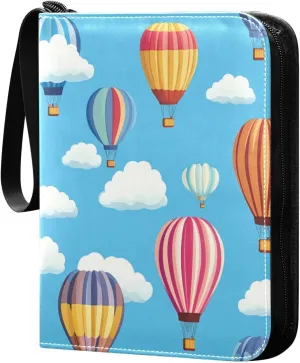 Colorful Hot Air Balloon Trading Card Binder with Sleeves PU Leather Holds 400 Cards,Double Sided Trading Card Folder with Zipper Collection Binder Album Book Case for Boys Girls