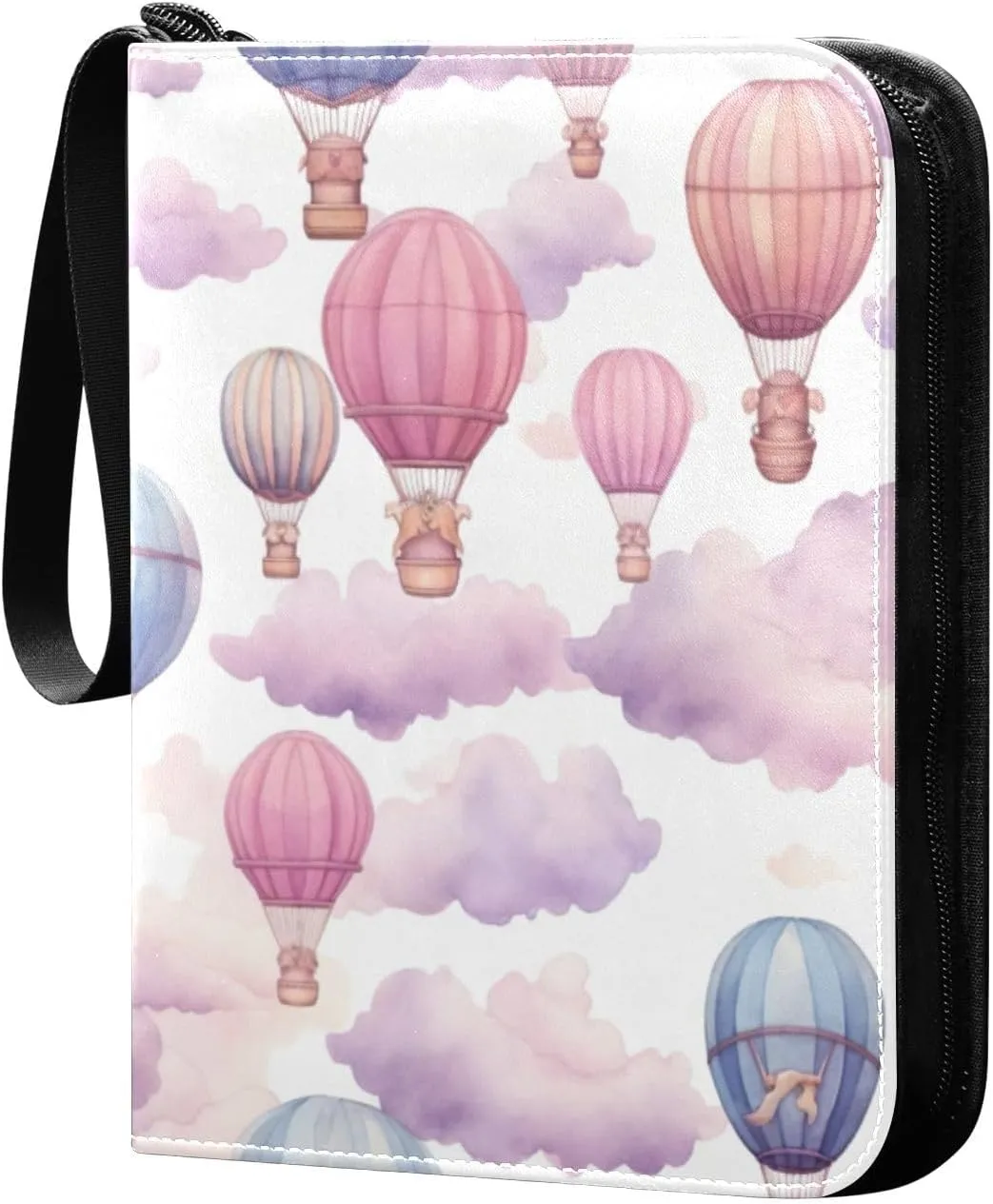 Colorful Hot Balloons Card Binder 4-Pocket, 400 Pockets Card Holder with 50 Removable Sleeves and Zipper for Games Baseball Football Sports Card