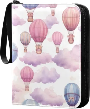 Colorful Hot Balloons Card Binder 4-Pocket, 400 Pockets Card Holder with 50 Removable Sleeves and Zipper for Games Baseball Football Sports Card