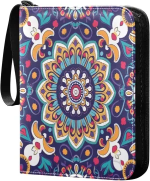 Colorful Mandala Card Binder 4-Pocket, 400 Pockets Trading Cards Holder Games Card Albums Storage Organizer Case for Football, Baseball Cards