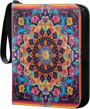 Colorful Mandala Card Binder 4-Pocket, 400 Pockets Trading Cards Holder Games Card Albums Storage Organizer Case for Football, Baseball Cards