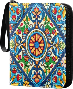 Colorful Mexican Style Card Binder 4-Pocket, 400 Pockets Trading Cards Holder Games Card Albums Storage Organizer Case for Football, Baseball Cards