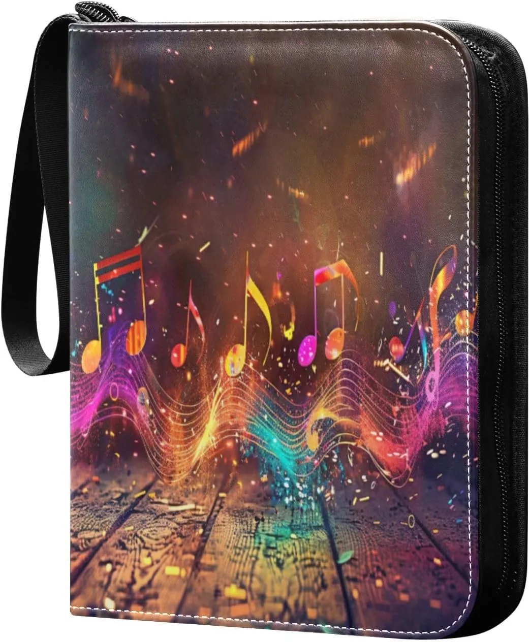 Colorful Musical Notes Card Binder 4-Pocket, 400 Pockets Card Holder with 50 Removable Sleeves and Zipper for Games Baseball Football Sports Card