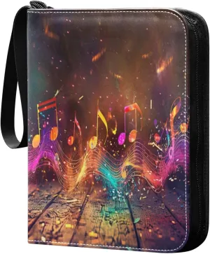 Colorful Musical Notes Card Binder 4-Pocket, 400 Pockets Card Holder with 50 Removable Sleeves and Zipper for Games Baseball Football Sports Card