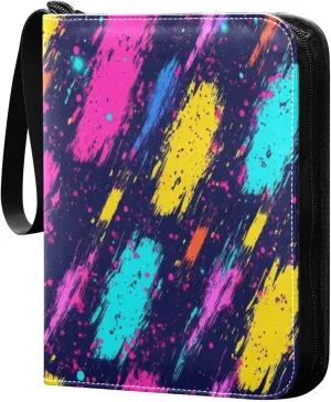 Colorful Neon Pattern Card Binder 4-Pocket, 400 Pockets Card Holder with 50 Removable Sleeves and Zipper for Games Baseball Football Sports Card