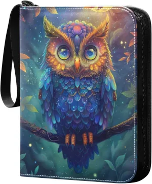Colorful Owl Card Binder 4-Pocket, 400 Pockets Trading Cards Holder Games Card Albums Storage Organizer Case for Football, Baseball Cards
