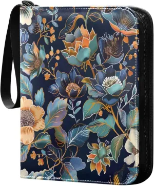 Colorful Paisley Floral Card Binder 4-Pocket, 400 Pockets Card Holder with 50 Removable Sleeves and Zipper for Games Baseball Football Sports Card