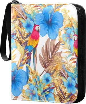 Colorful Parrots Flowers Card Binder 4-Pocket, 400 Pockets Trading Cards Holder Games Card Albums Storage Organizer Case for Football, Baseball Cards