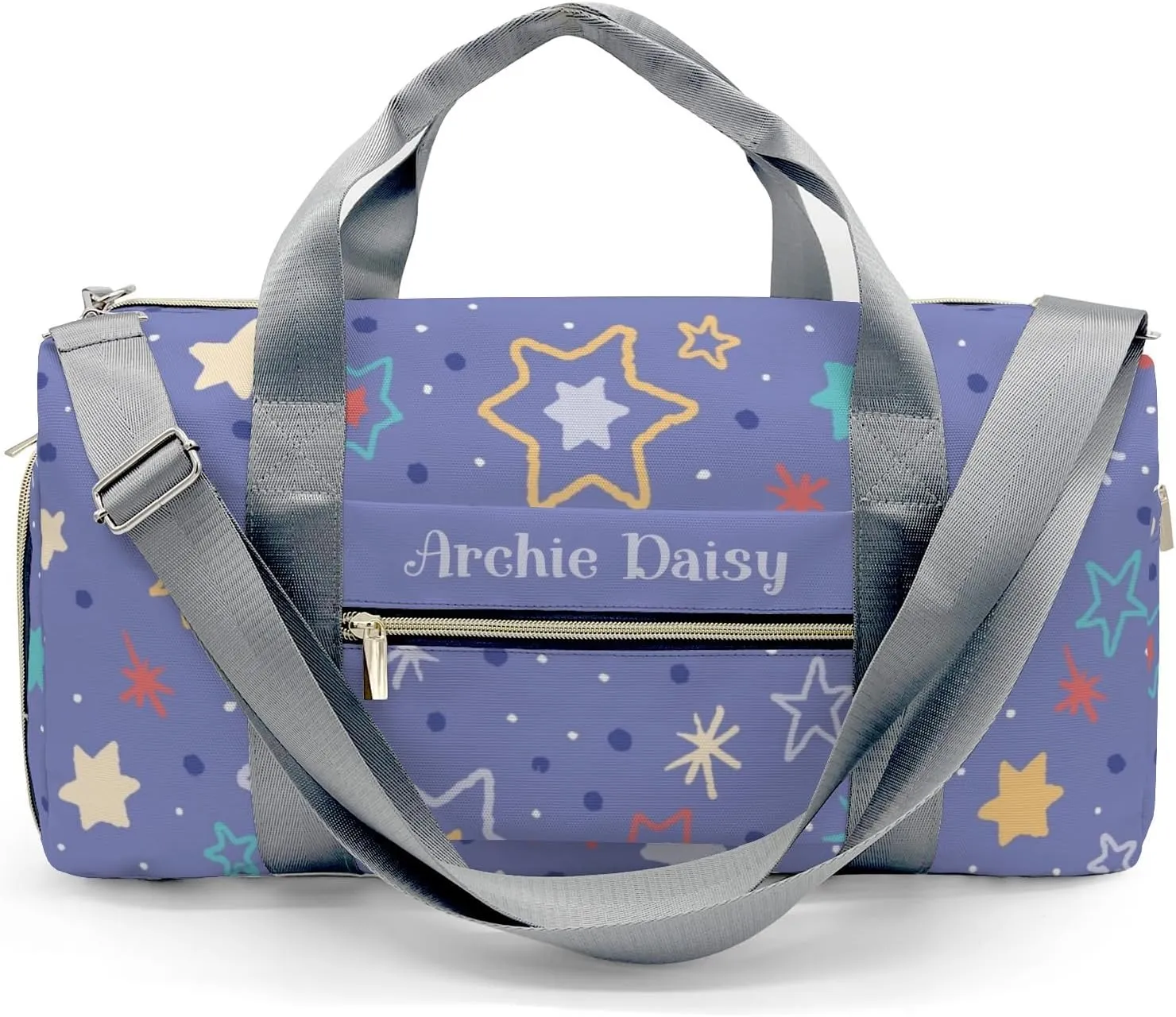 Colorful Stars and Blue Dots Personalized Duffel Bags Customized Multi-Function Travel Bag Gym Sports Bag Dance Ballet Overnight Carry On Weekend Bag