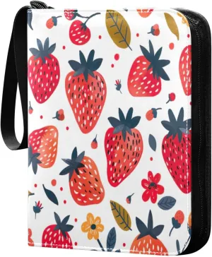 Colorful Strawberry Card Binder 4-Pocket, 400 Pockets Trading Cards Holder Games Card Albums Storage Organizer Case for Football, Baseball Cards
