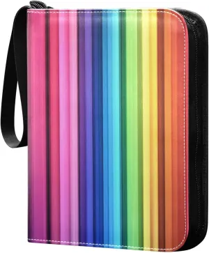 Colorful Stripes Collectible Trading Card Albums, Waterproof PU Card Collection Binder Fits 400 Cards with Removable Sleeves for Baseball Card, Football Card
