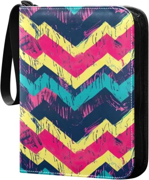 Colorful Zigzag Pattern Card Binder 4-Pocket, 400 Pockets Trading Cards Holder Games Card Albums Storage Organizer Case for Football, Baseball Cards