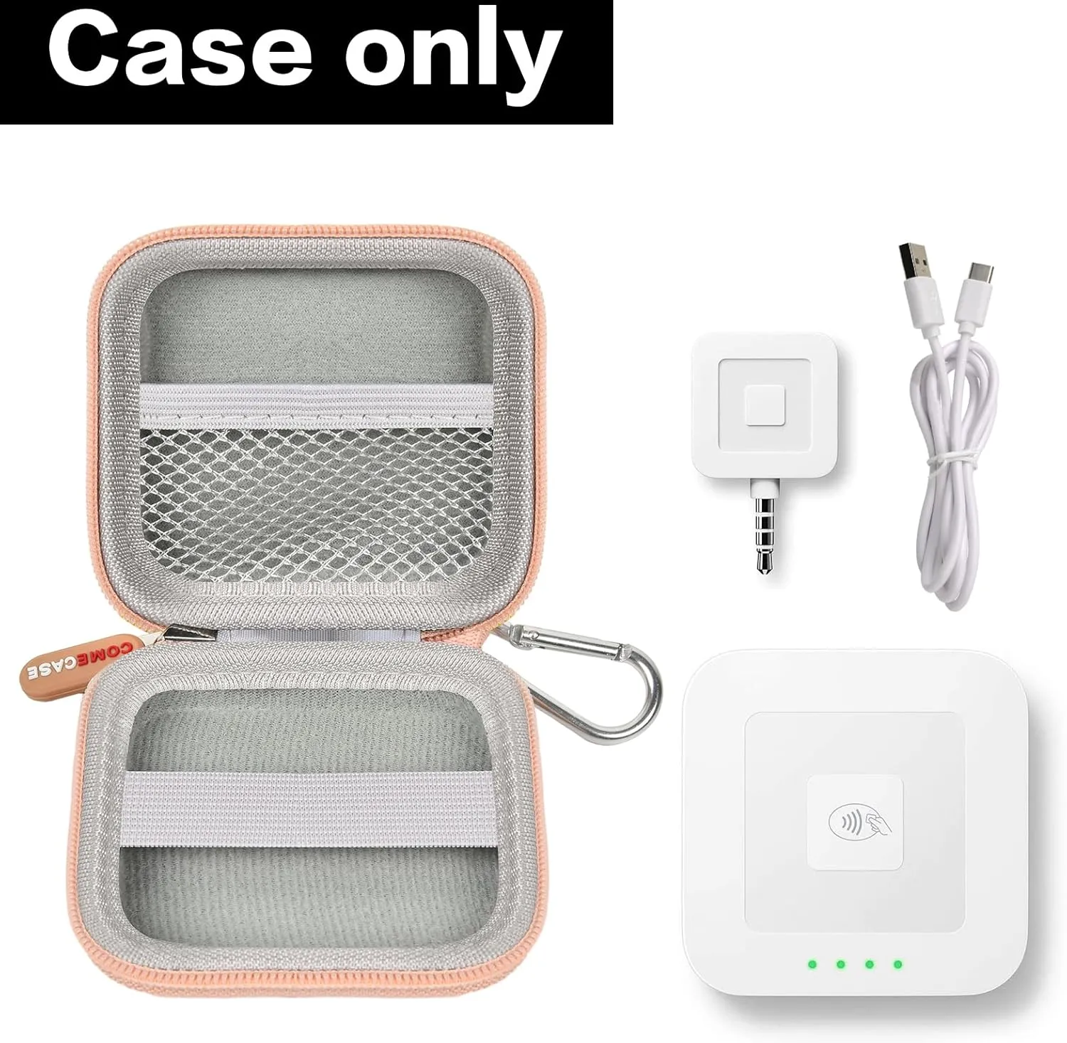 Comecase Card Reader Scanner Case, Hard Carrying Bag Holder Fits Square A-SKU-0485 Contactless and Chip Reader with USB Charge Cable for EMV Cards/Apple Pay/Android Pay/More
