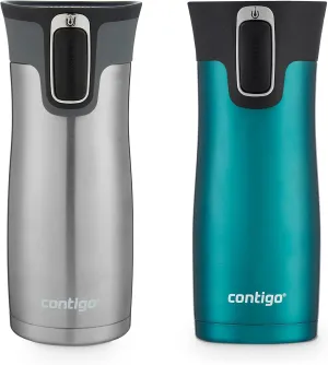 Contigo AUTOSEAL West Loop Vacuum-Insulated Stainless Steel Travel Mug with Easy-Clean Lid 16oz. 2 Pack Spirulina Stainless Steel