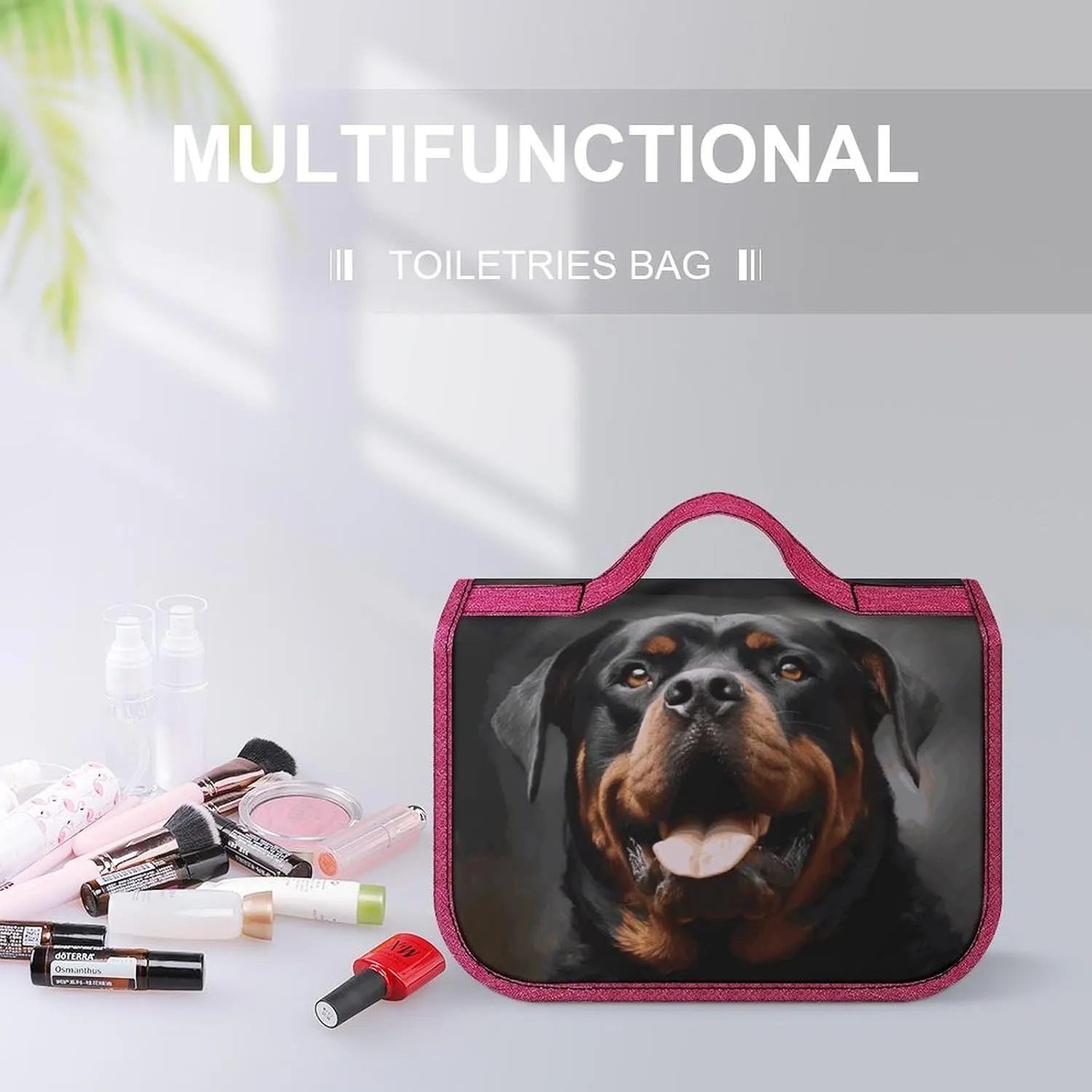 Cool Rottweiler Dog Art Travel Toiletry Bag for Women,Hanging Toiletry Organizer with Hook, Makeup Bag Travel Organizer for Shampoo,Toiletriesl